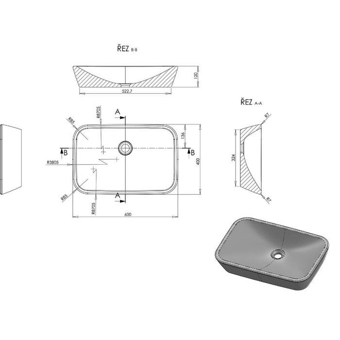Умывальник Ravak Керамический 600 R Белый