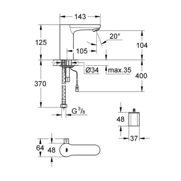 Электронный смеситель для раковины Grohe Eurosmart Cosmopolitan E 36327000