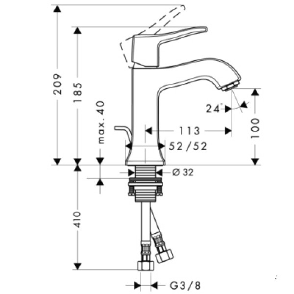 Смеситель для раковины Hansgrohe Metris Classic 100 (31077000) без донного клапана