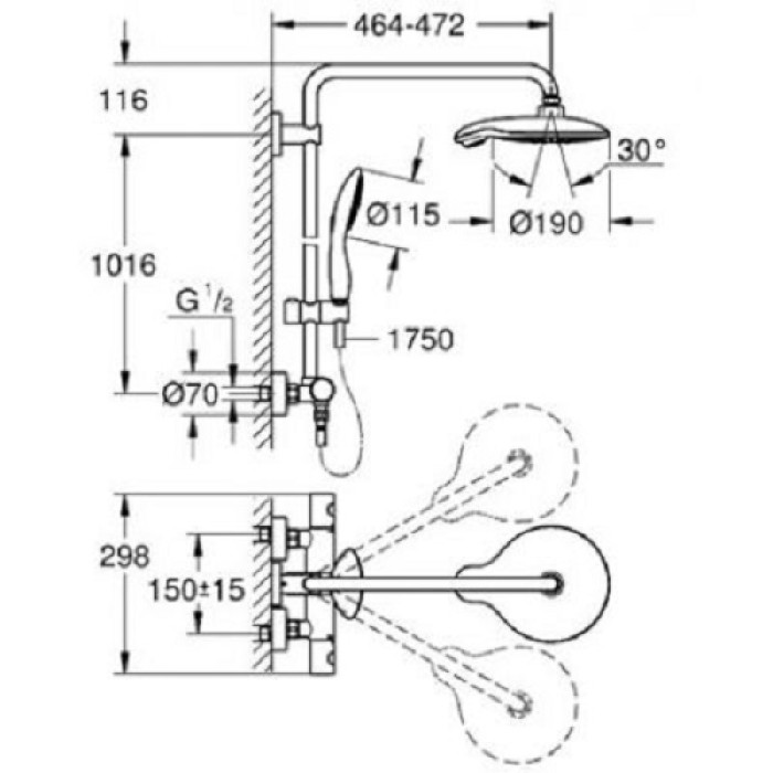 Плитка керамогранит Душевая система Grohe Euphoria 190 (26186000) для пола