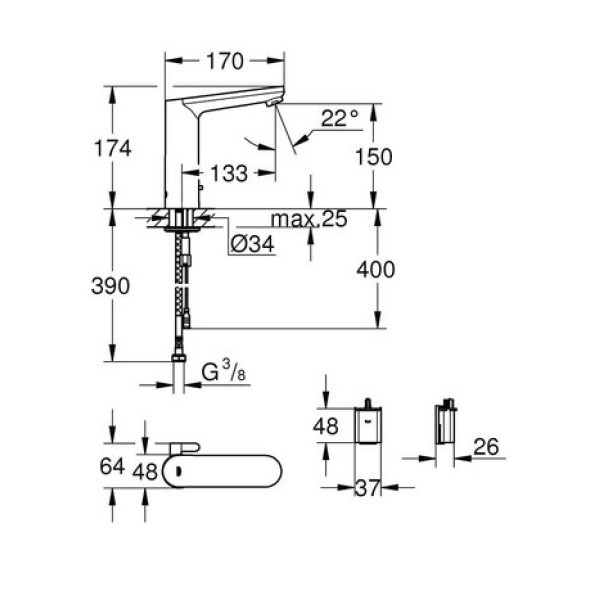Электронный смеситель для раковины Grohe Eurosmart Cosmopolitan E L-Size 36422000