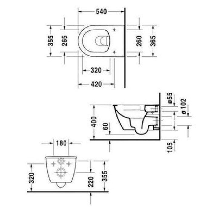 Плитка керамогранит Унитаз подвесной безободковый Duravit Rimless Darling New 2557090000 для пола
