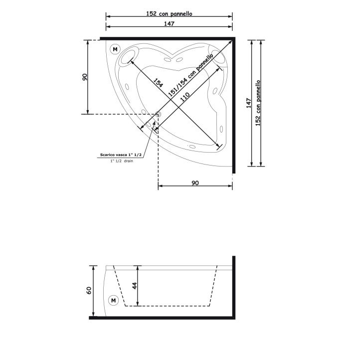 Gruppo Treesse Dafne Ванна угловая 150x150xh60 см