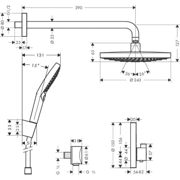 Плитка керамогранит Душевая система Hansgrohe Raindance Select S 27297000 для пола