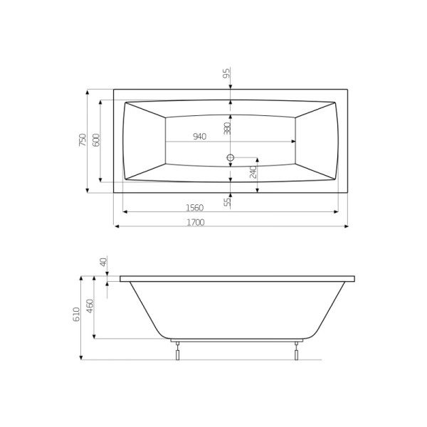 Ванна акриловая 170*75см ROCA VITA A24T066000 с ножками