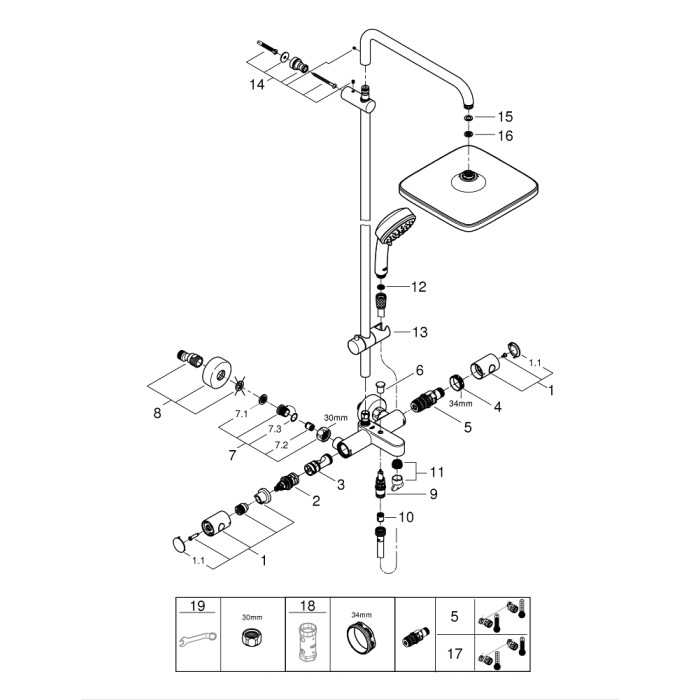 Плитка керамогранит Grohe Tempesta Cosmopolitan System 250 Cube Душевая система 26691000 для пола
