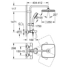 Плитка керамогранит Grohe Tempesta Cosmopolitan System 250 Cube Душевая система 26691000 для пола