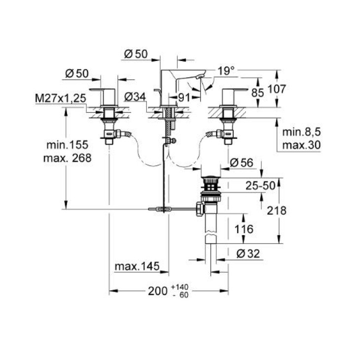 Grohe BauEdge Смеситель для раковины на 3 отверстия (20197000) Grohe BauEdge Смеситель для раковины на 3 отверстия (20197000)