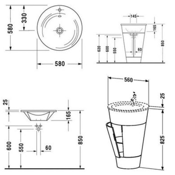Плитка керамогранит Керамическая раковина 58 см Duravit Starck 1 0406580000 для пола