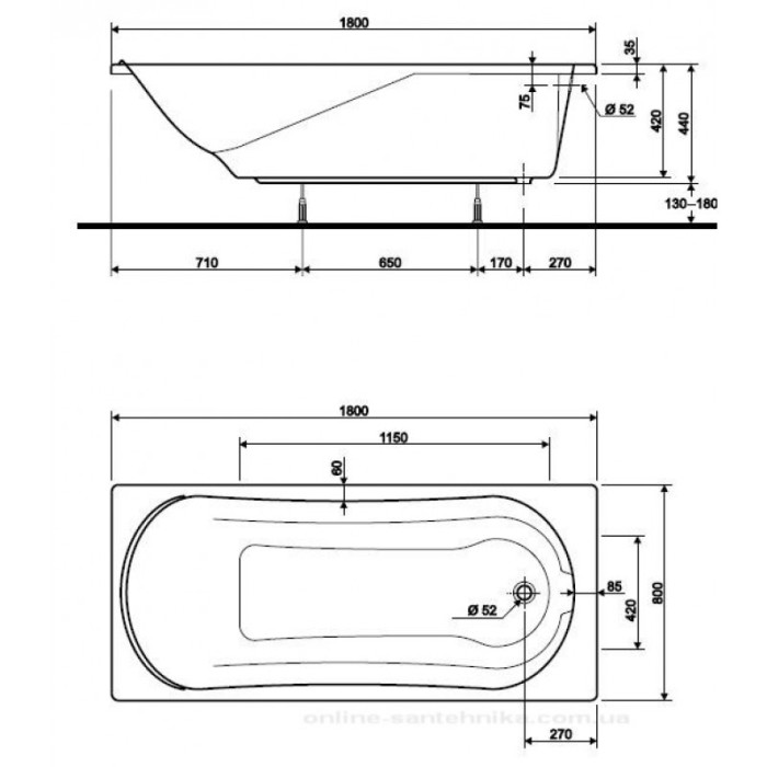 Ванна акриловая Kolo Comfort 180x80 XWP3080 с ножками