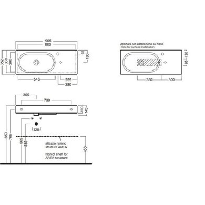 Керамическая раковина 90 см Hatria Area, белый (YxEQ01)