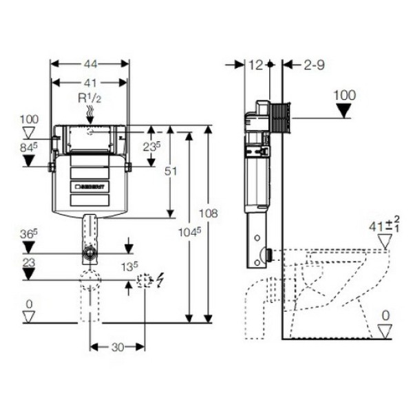 Скрытый смывной бачок GEBERIT Sigma 109.300.00.5