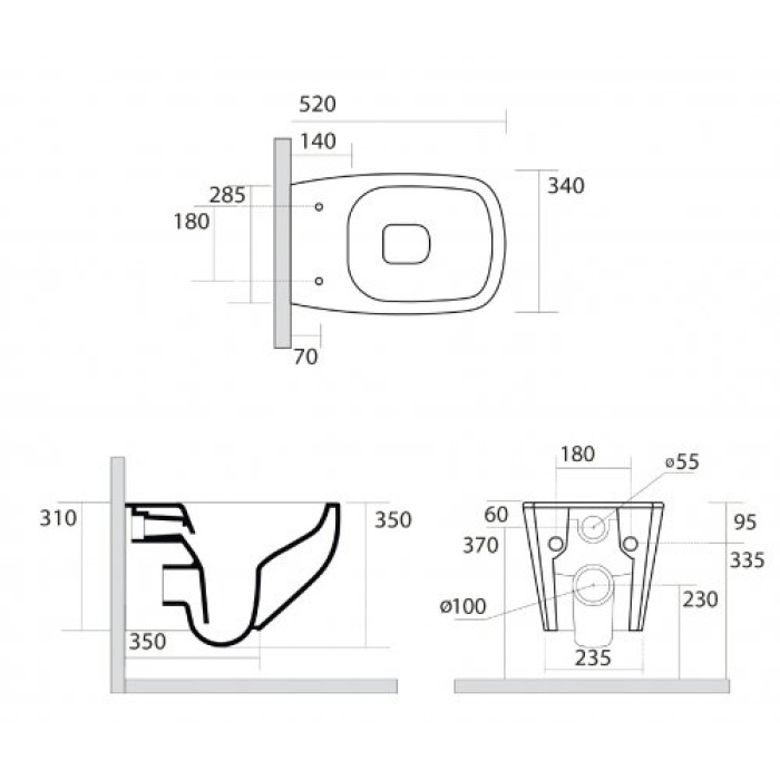 Унитаз подвесной безободковый AxA White Jam NoRim 3312701
