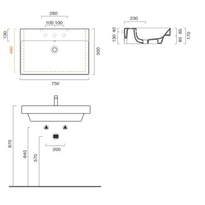 Керамическая раковина 75 см Catalano NEW ZERO, cemento satinato Керамическая раковина 75 см Catalano NEW ZERO, cemento satinato
