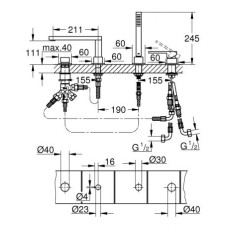 Grohe Plus Смеситель однорычажный для ванны на 4 отверстия (29307003)