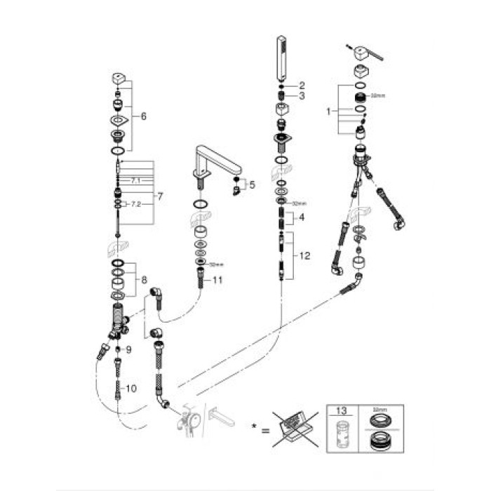 Grohe Plus Смеситель однорычажный для ванны на 4 отверстия (29307003)