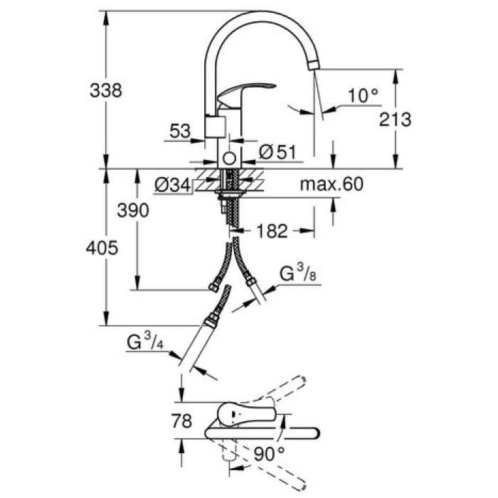 Смеситель для кухни Grohe Eurosmart 33490002 Смеситель для кухни Grohe Eurosmart 33490002