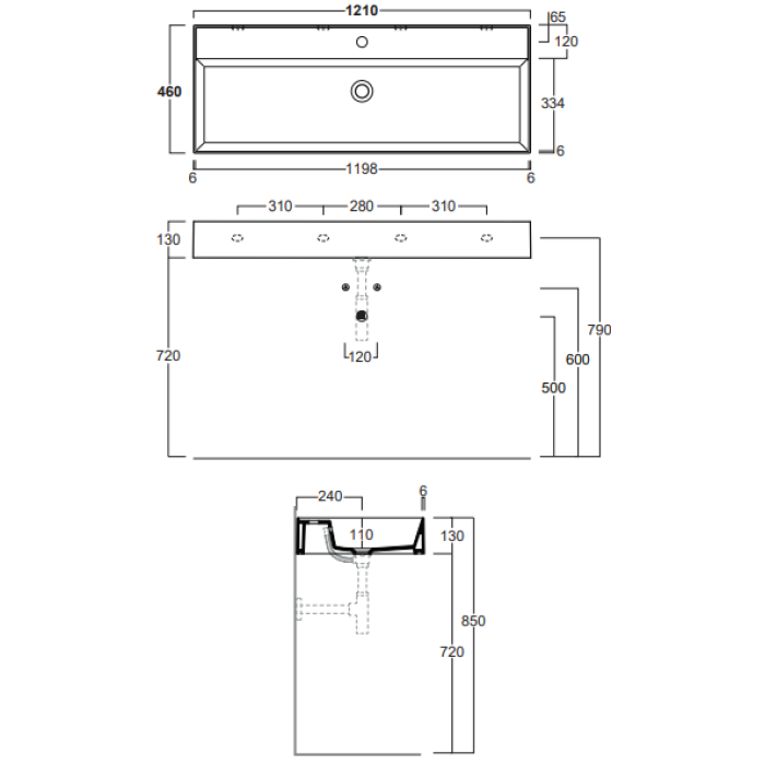 Раковина подвесная Simas Agile 121x46 см (AG121)