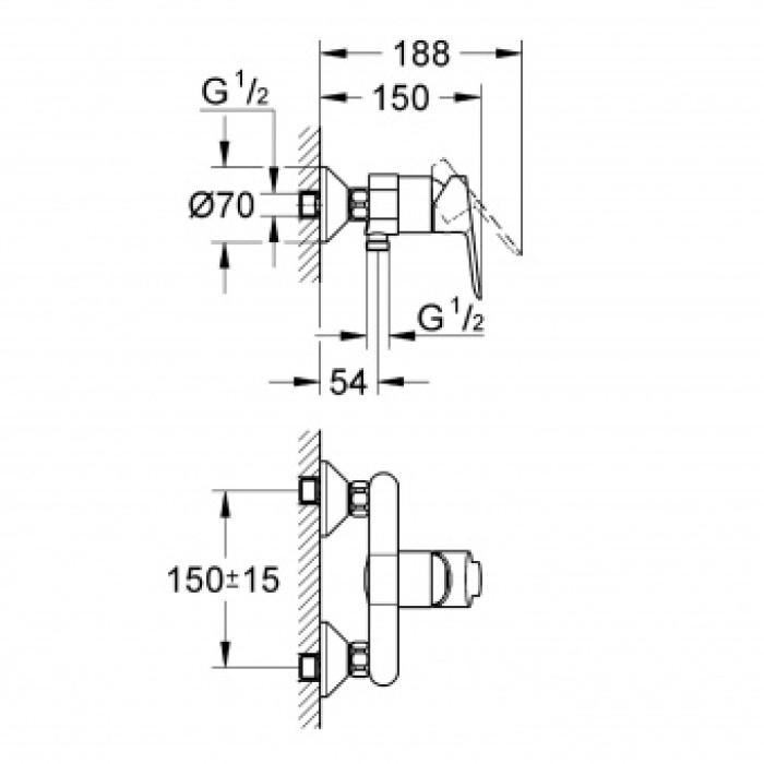Grohe BauEdge Однорычажный смеситель для душа (32821000)