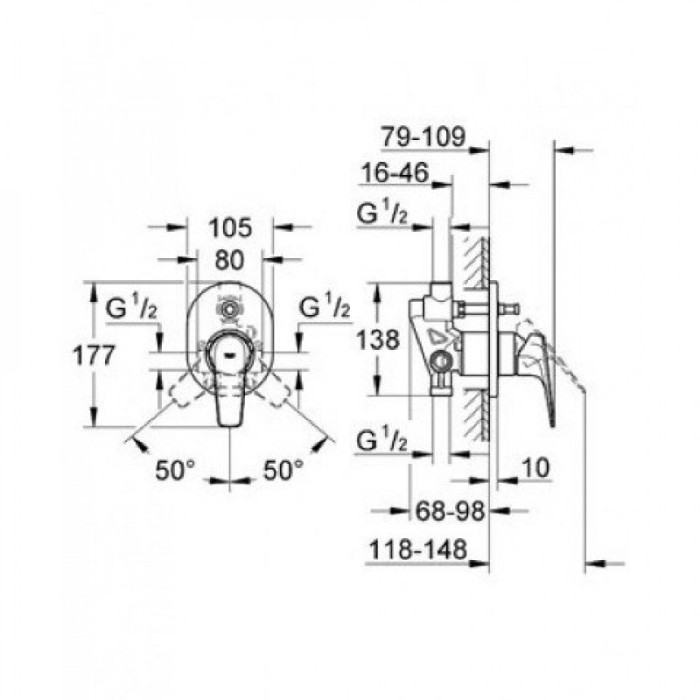 Grohe BauFlow Однорычажный смеситель для ванны (29045000) Grohe BauFlow Однорычажный смеситель для ванны (29045000)