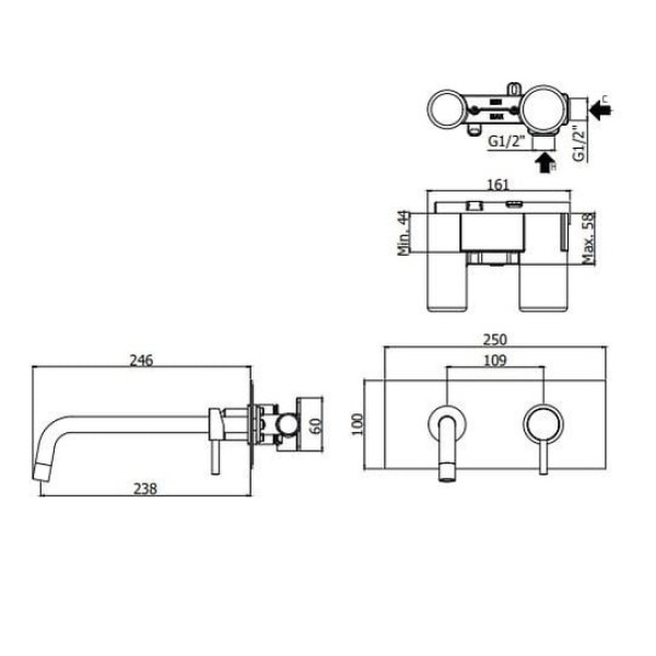Смеситель для раковины Paffoni Light, 245 мм (LIG103NO)