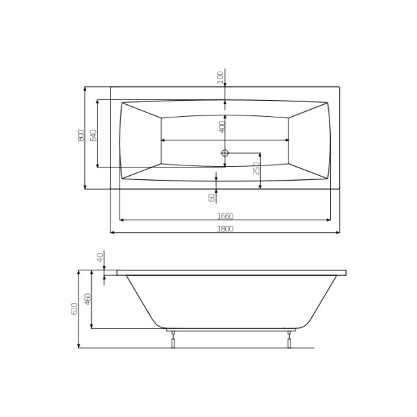 Ванна акриловая 180*80см ROCA VITA A24T074000 с ножками