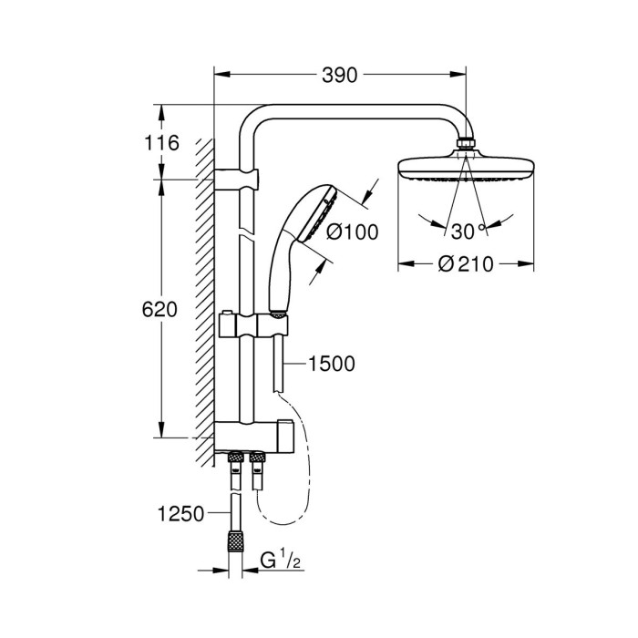Плитка керамогранит Grohe New Tempesta System 210 Душевая система Flex 26381001 для пола