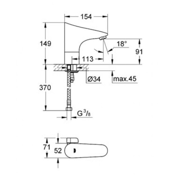 Grohe Europlus E 6V Сенсорный смеситель со смешиванием и ограничителем температуры (36207001)