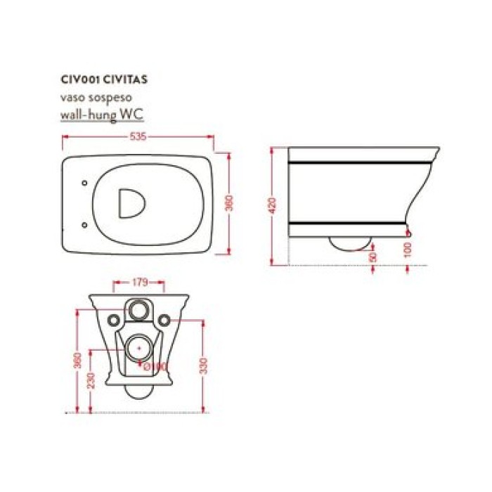 Подвесной унитаз Artceram Civitas (CIV001 01;91) white glossy/gold stripe