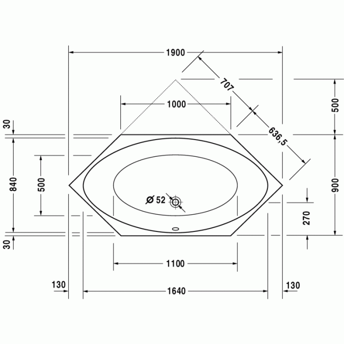 2x3 ванна шестиугольная 190 см 700023000000000 в интернет-магазине «Estet Room»