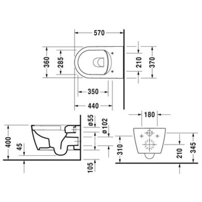 Плитка керамогранит Подвесной безободковый унитаз с крышкой Duravit Rimless ME by Starck 45290900A1 для пола