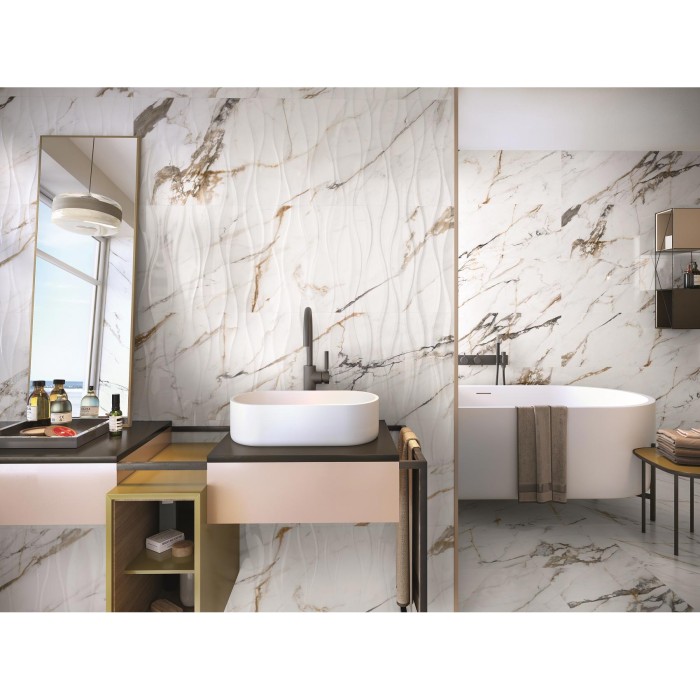 Плитка   Porcelanite Dos Firenze 1219 CALACATTA GOLD RELIEVE WAVE 9×1200×400 под мрамор