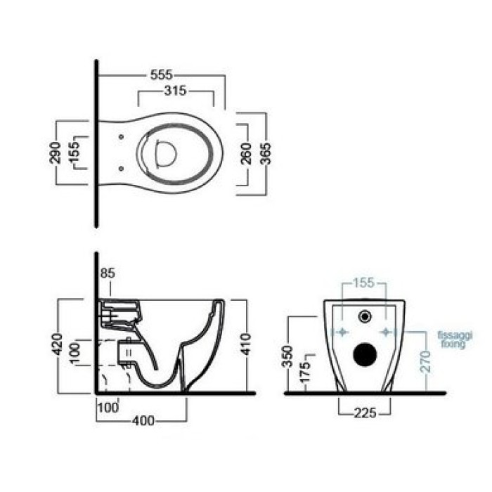 Пристенный унитаз безободковый Hatria Le Fiabe (Y1E701)