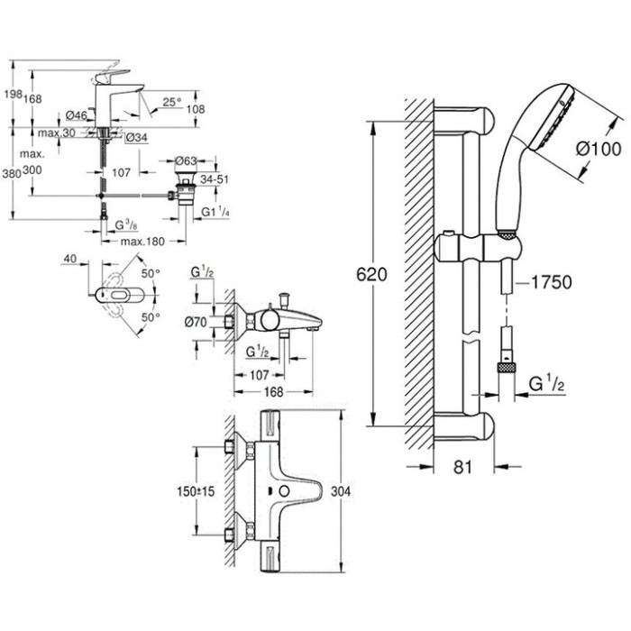 Grohe Grohtherm 800 + BauLoop набор смесителей для ванной (34550TM) Grohe Grohtherm 800 + BauLoop набор смесителей для ванной (34550TM)