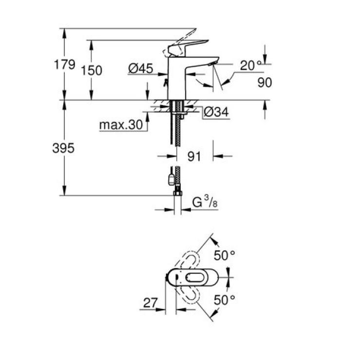 Смеситель для раковины Grohe Bau Loop S-Size 23336000