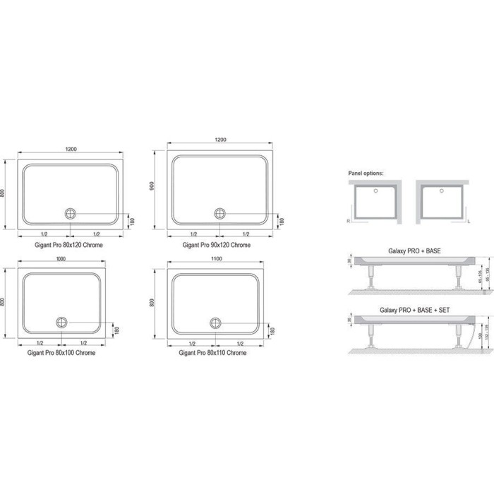 Душевой поддон Ravak GIGANT PRO 100x80 CHROME Белый