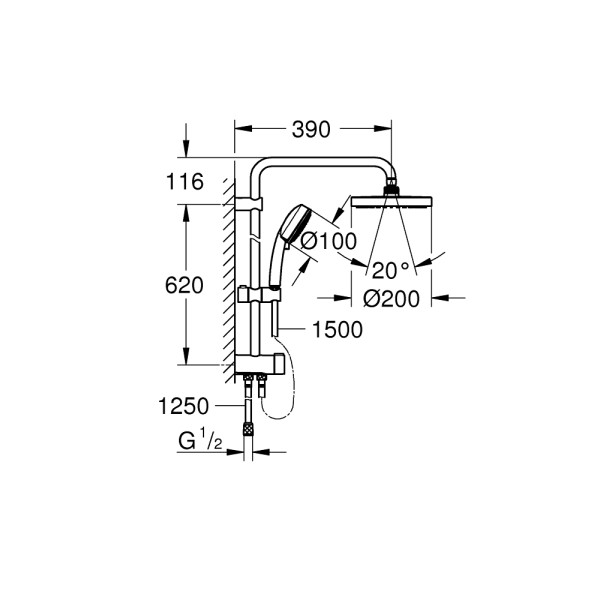 Плитка керамогранит Grohe Tempesta Cosmopolitan System 200 Душевая система Flex для настенного монтажа (27394002) для пола