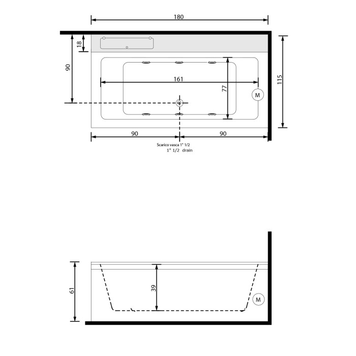 Gruppo Treesse Quadra mts Ванна 180x115xh70 см Gruppo Treesse Quadra mts Ванна 180x115xh70 см
