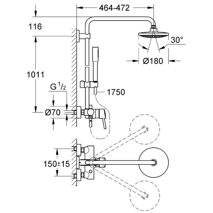 Плитка керамогранит Душевая система Grohe Euphoria Concetto 180 (23061001) для пола