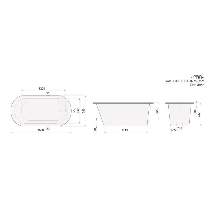 Ванна из искусственного камня PAA Vario Round 1600x750x620 Ванна из искусственного камня PAA Vario Round 1600x750x620