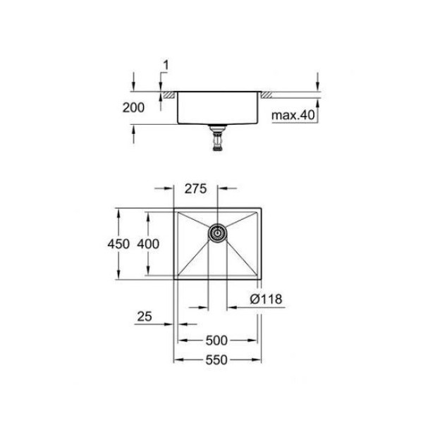 Мойдка для кухни Grohe 457x406 мм, Granite Black (31653AP0)