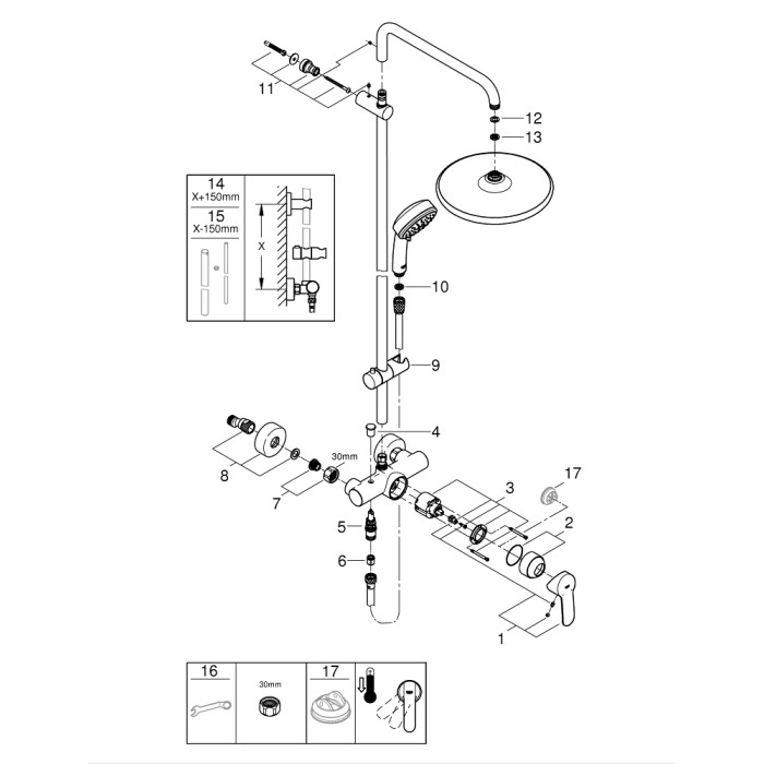 Плитка керамогранит Grohe Tempesta Cosmopolitan System 250 Душевая система 26673000 для пола