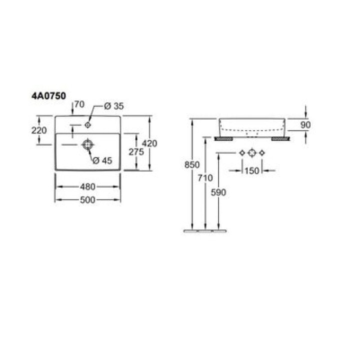 Керамическая раковина Villeroy & Boch Memento 2.0 CeramicPlus 4A0750R1