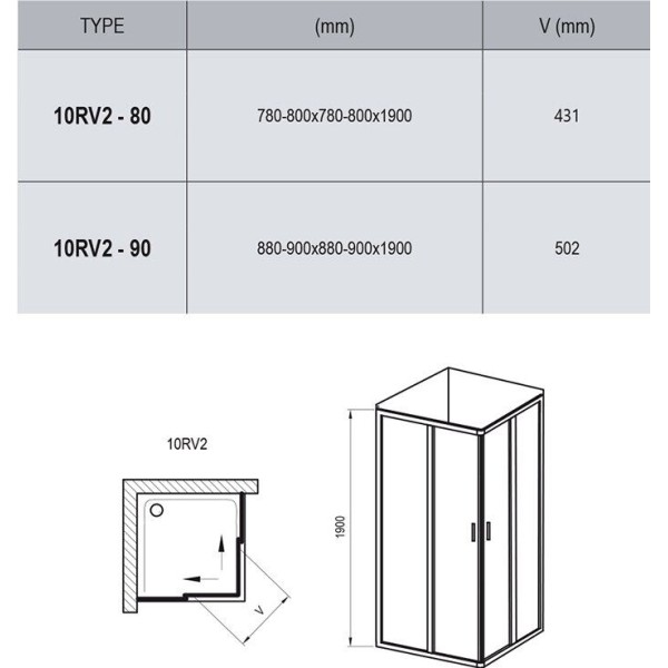 Душевая кабина Ravak 10RV2- 80 Полир. алюм. Transparent