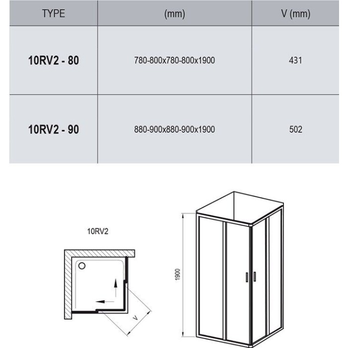 Душевая кабина Ravak 10RV2- 80 Полир. алюм. Transparent