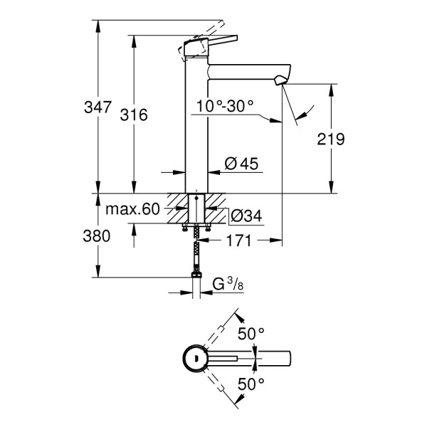 Grohe Concetto Смеситель однорычажный для раковины XL-Size (23920001)