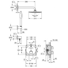 Плитка керамогранит Grohe Grohtherm Rainshower Cosmopolitan 210 душевая система 34732000 для пола
