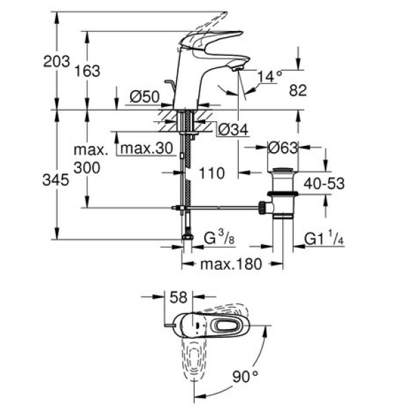 Смеситель для раковины Grohe Eurostyle S-Size 23374003