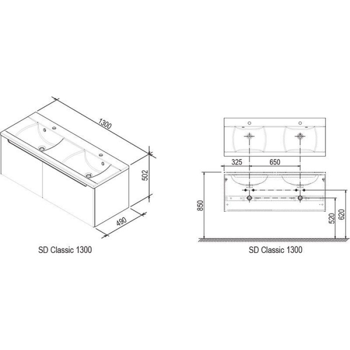 Тумба под умывальник Ravak SD- 1300 Classic Береза/Белый