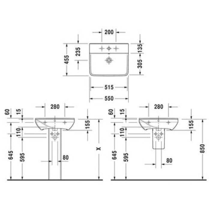 Плитка керамогранит Керамическая раковина 55 см Duravit P3 Comforts 2331550000 для пола